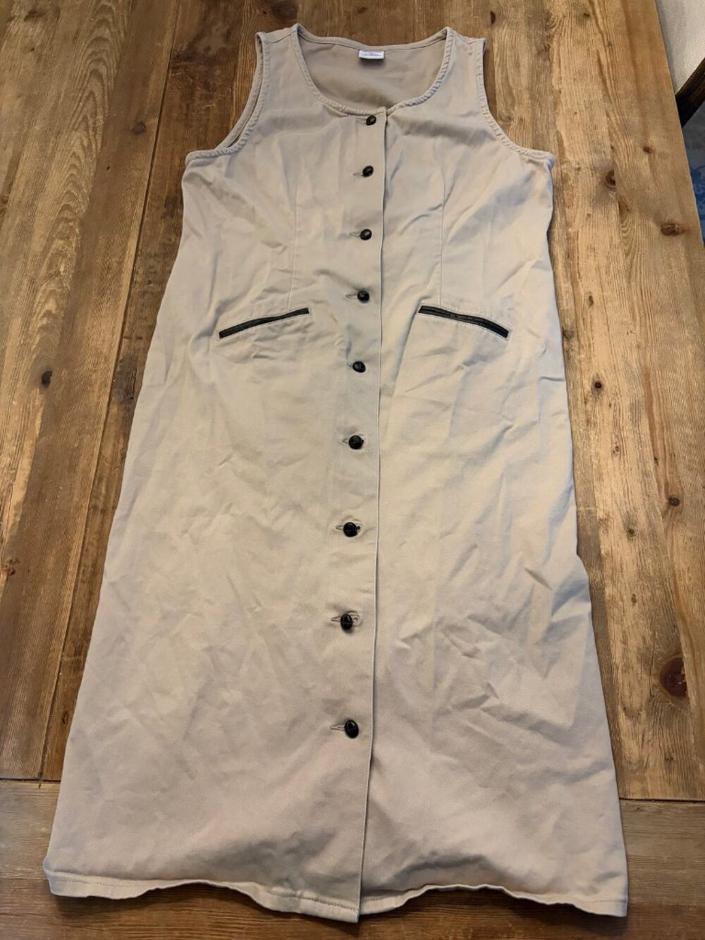 Westbound Petites PM Khaki Sleeveless Button Front Dress Pockets